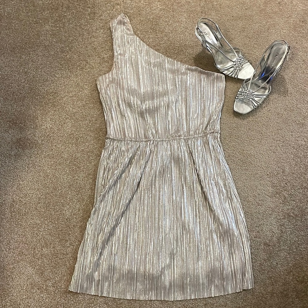 Express Silver One-Shoulder Mini Dress, size large.